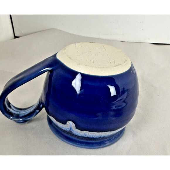 Mug Coffee Tea Healing Touch Pottery Mavin Blue Drips Glazed Jasper Stone - Picture 8 of 8